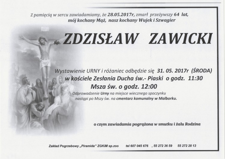 Zmarł Zdzisław Zawicki. Żył 64 lata.