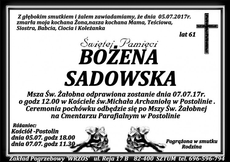 Zmarła Bożena Sadowska. Żyła 61 lat