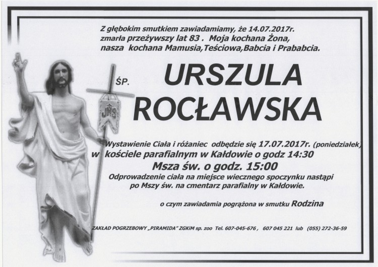 Zmarła Urszula Rocławska. Żyła 83 lat.