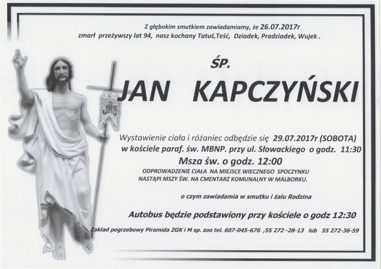 Zmarł Jan Kapczyński. Żył 94 lata.