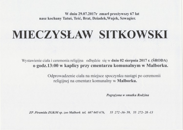 Zmarł Stanisław Sitkowski. Żył 67 lat.