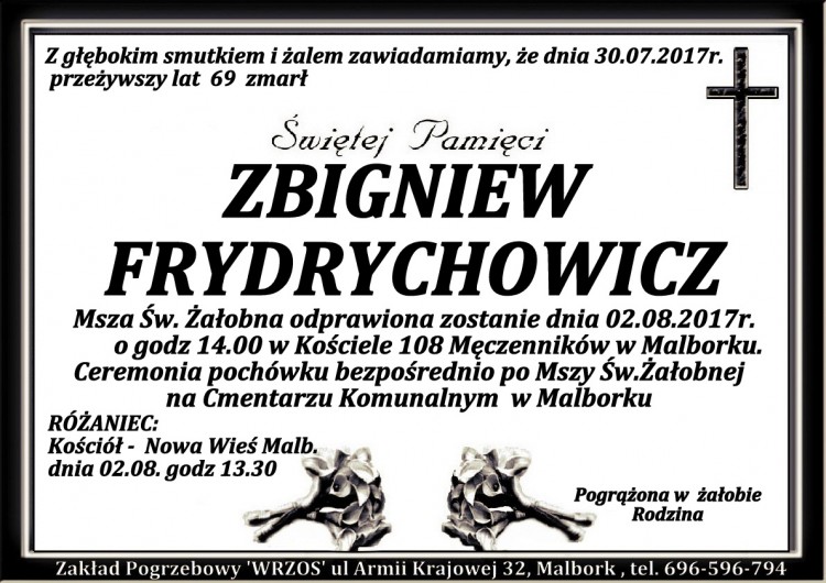 Zmarł Zbigniew Frydrychowicz. Żył 69 lat.