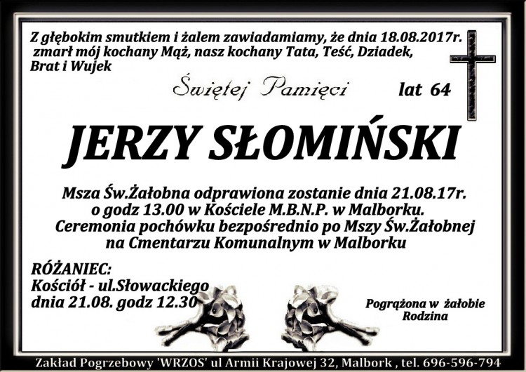 Zmarł Jerzy Słomiński. Żył 64 lat.