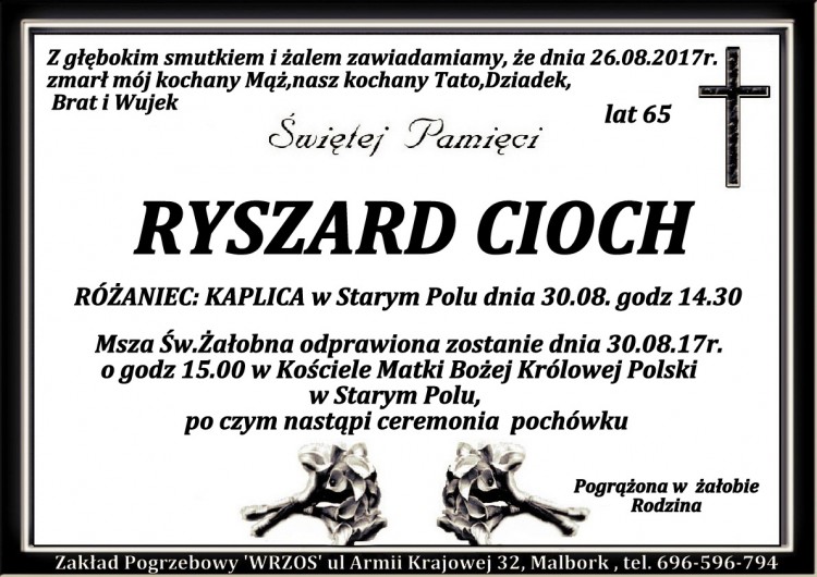 Zmarł Ryszard Cioch. Żył 65 lat.