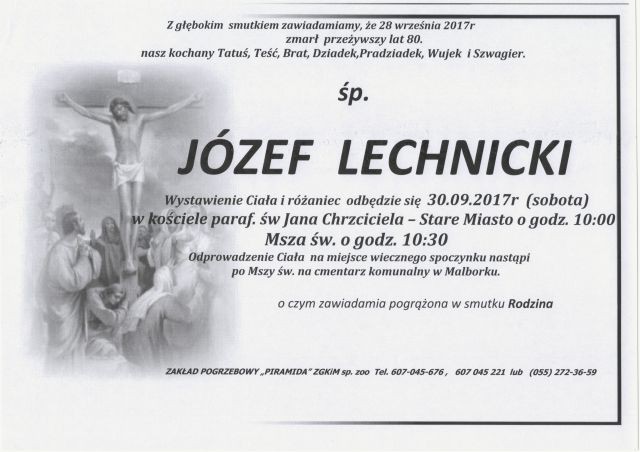 Zmarł Józef Lechnicki. Żył 80 lat.