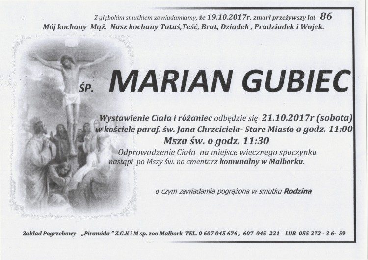 Zmarł Marian Gubiec. Żył 86 lat