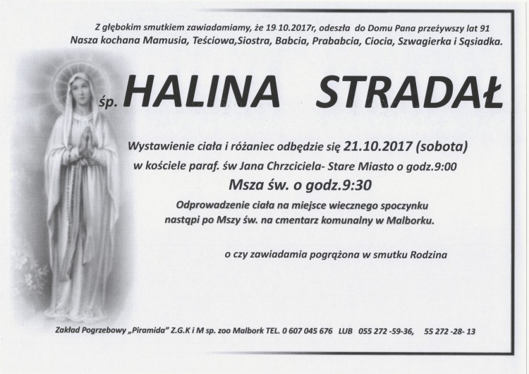 Zmarła Halina Stradał. Żyła 91 lat