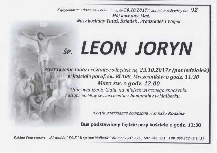 Zmarł Leon Joryn. Żył 92 lat.