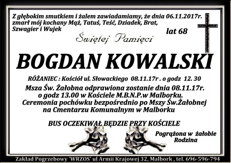 Zmarł Bogdan Kowalski. Żył 68 lat.