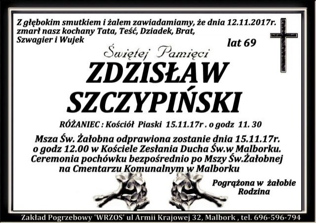Zmarł Zdzisław Szczypiński. Żył 69 lat.