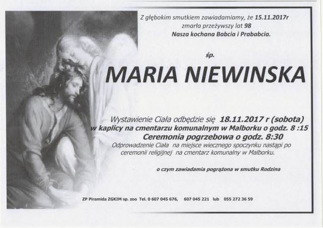 Zmarła Maria Niewinska. Żyła 98 lat