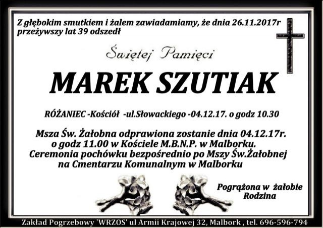 Zmarł Marek Szutiak. Żył 39 lat.