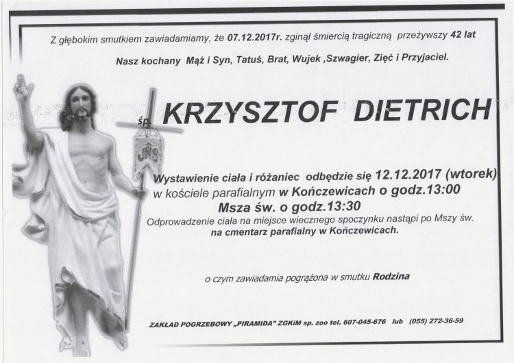 Zmarł Krzysztof Dietrich. Żył 42 lat.