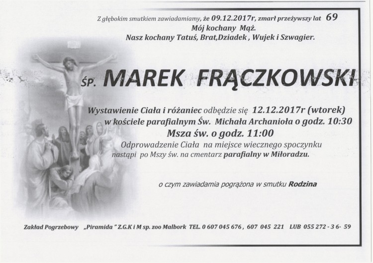 Zmarł Marek Frączkowski. Żył 69 lat.