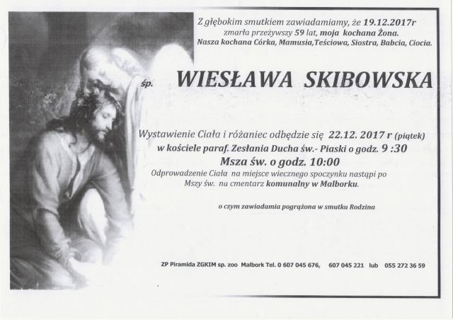 Zmarła Wiesława Skibowska. Żyła 59 lat