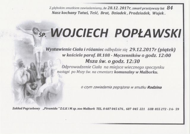 Zmarł Wojciech Popławski. Żył 84 lat.