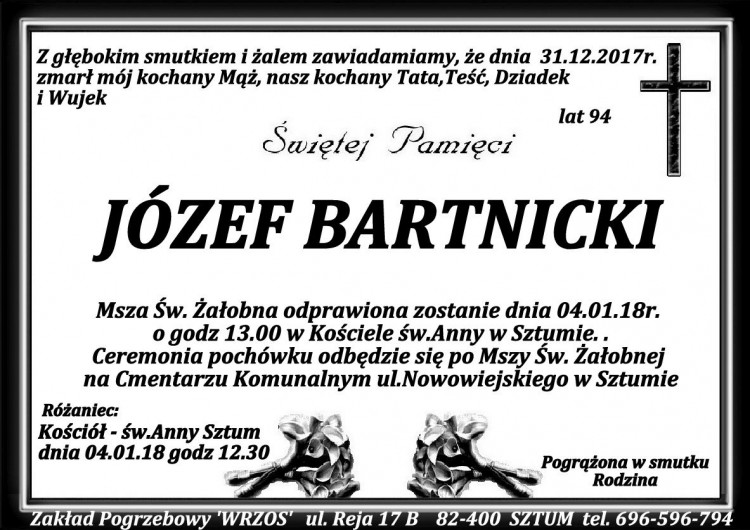 Zmarł Józef Bartnicki. Żył 94 lat
