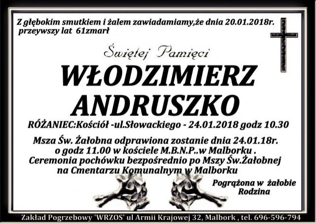 Zmarł Włodzimierz Andruszko. Żył 61 lat.
