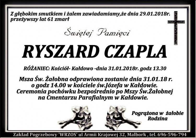 Zmarł Ryszard Czapla. Żył 61 lat.