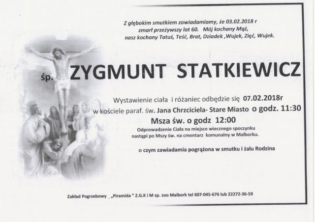 Zmarł Zygmunt Statkiewicz. Żył 60 lat.