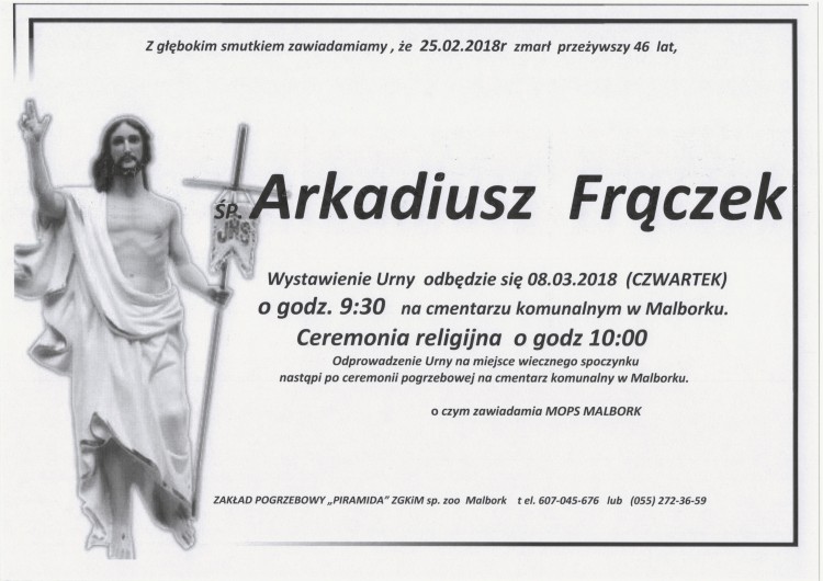 Zmarł Arkadiusz Frączek. Żył 46 lat.