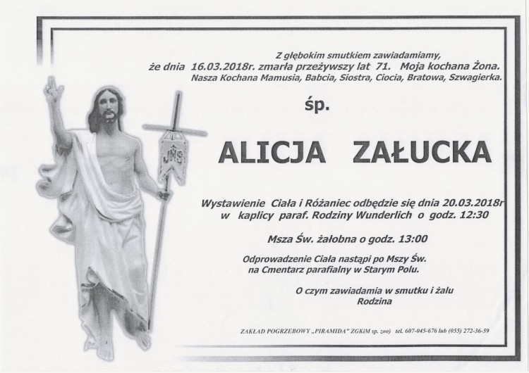 Zmarła Alicja Załucka. Żyła 71 lat