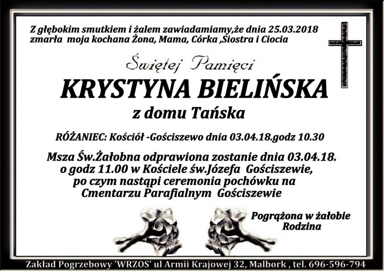 Zmarła Krystyna Bielińska.