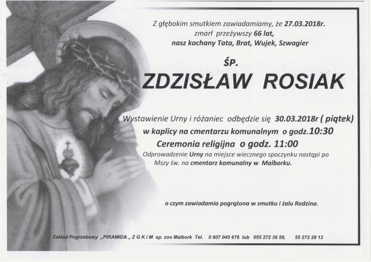 Zmarł Zdzisław Rosiak. Żył 66 lat