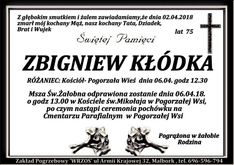 Zmarł Zbigniew Kłódka. Żył 75 lat.