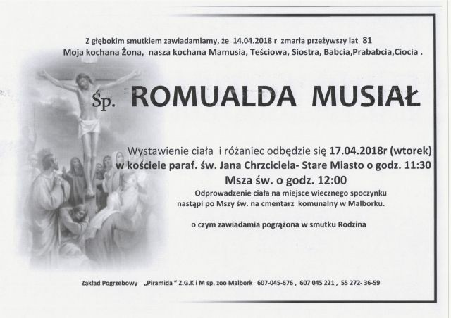 Zmarła Romualda Musiał. Żyła 81 lat