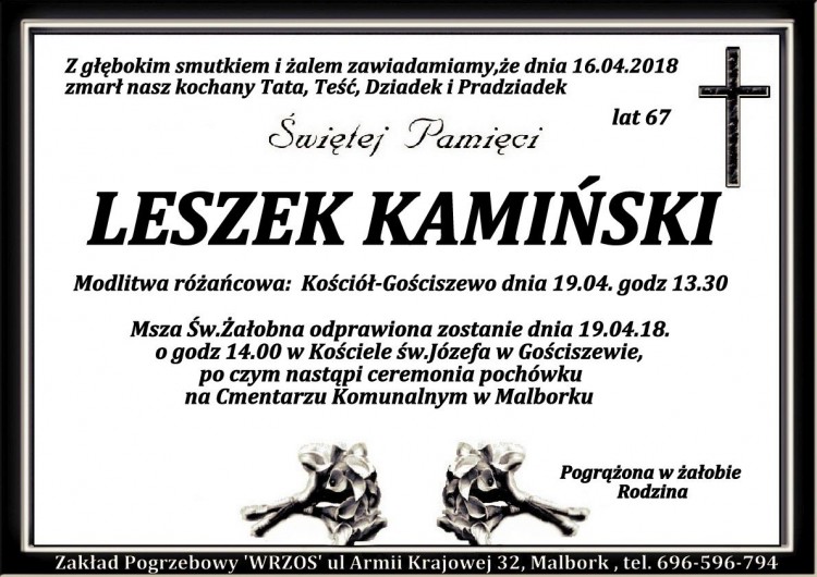 Zmarł Leszek Kamiński. Żył 67 lat.