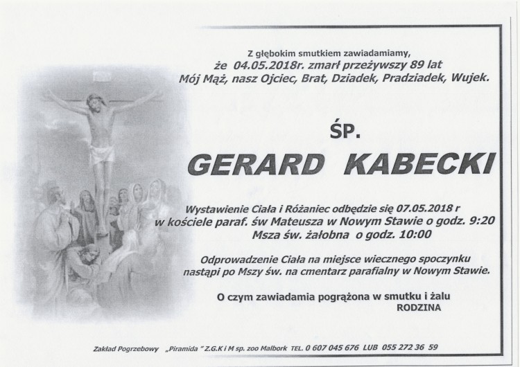 Zmarł Gerard Kabecki. Żył 89 lat.