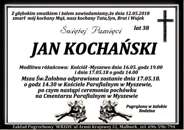 Zmarł Jan Kochański. Żył 38 lat.