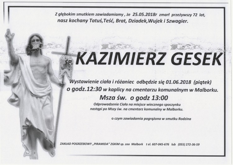 Zmarł Kazimierz Gesek. Żył 72 lata.