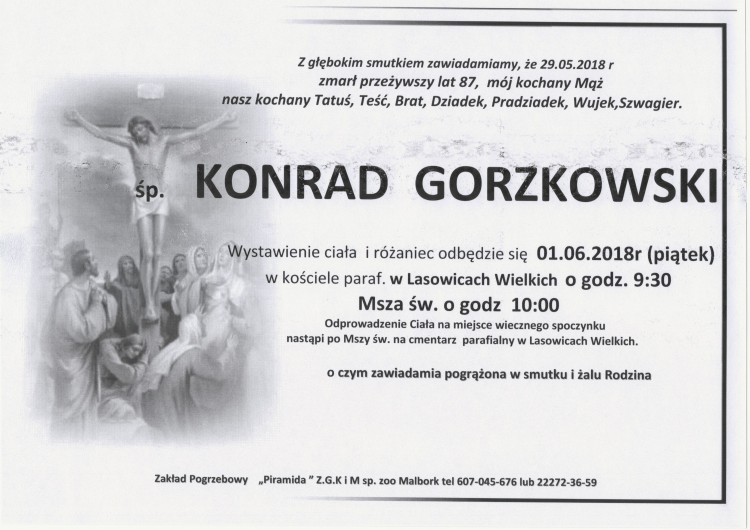 Zmarł Konrad Gorzkowski. Żył 87 lat.