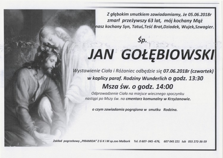 Zmarł Jan Gołębiowski. Żył 63 lata.