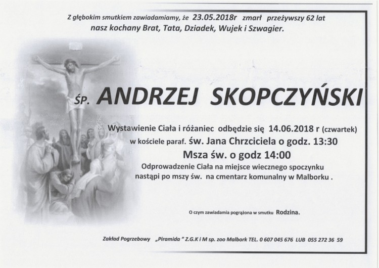 Zmarł Andrzej Skopczyński. Żył 62 lata.