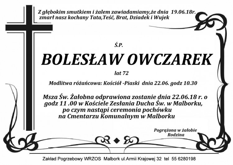 Zmarł Bolesław Owczarek. Żył 72 lata