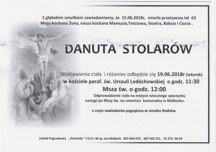 Zmarła Danuta Stolarów. Żyła 63 lata