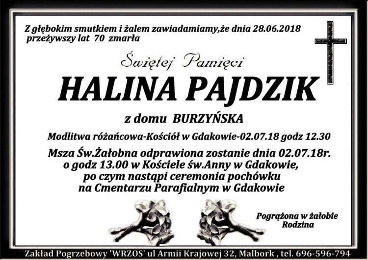 Zmarła Halina Pajdzik. Żyła 70 lat