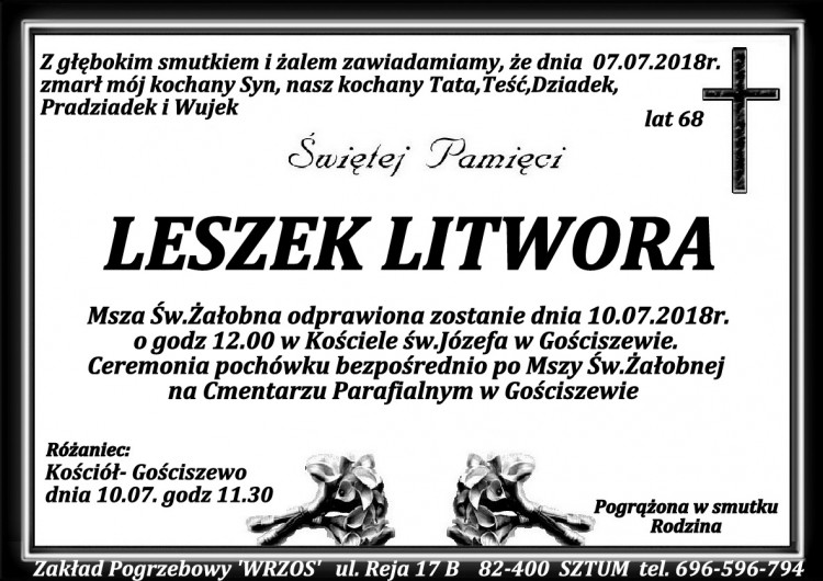 Zmarł Leszek Litwora. Żył 68 lat