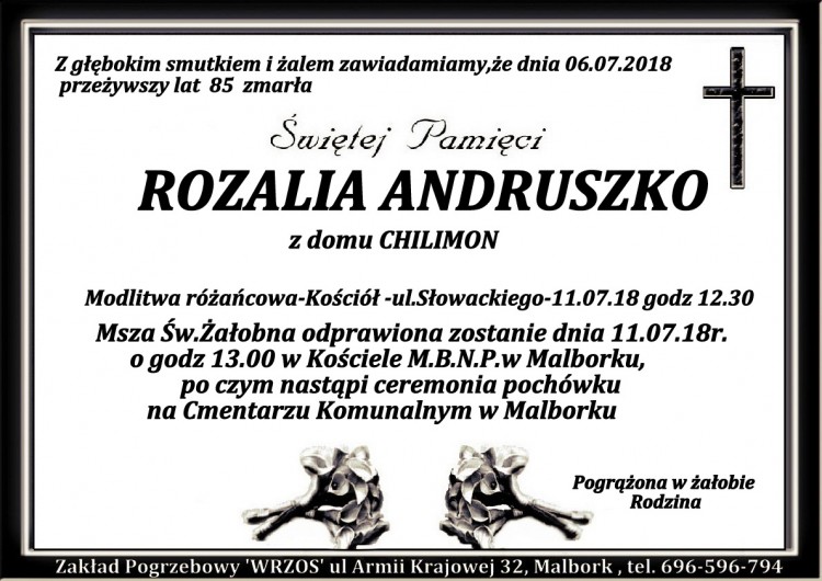 Zmarła Rozalia Andruszko. Żyła 85 lat