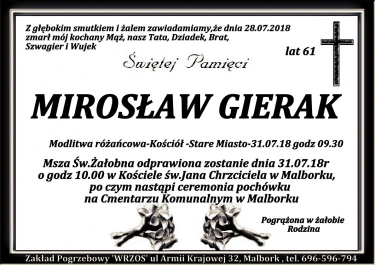 Zmarł Mirosław Gierak. Żył 61 lat.