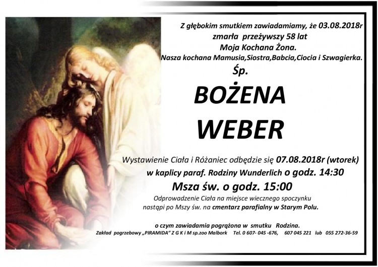 Zmarła Bożena Weber. Żyła 58 lat.