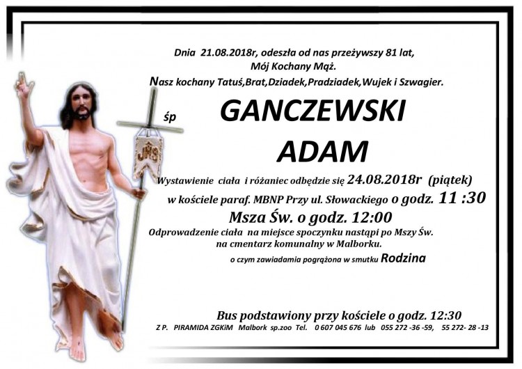 Zmarł Adam Ganczewski. Żył 81 lat.