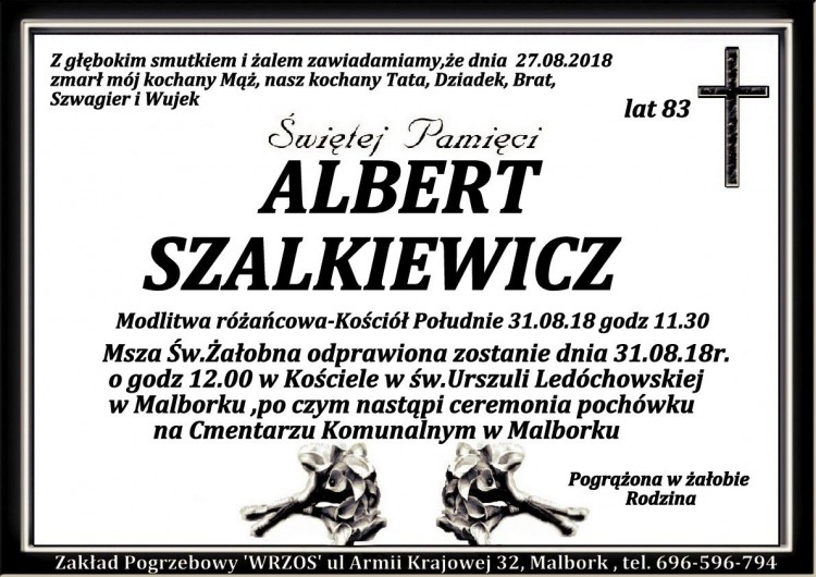 Zmarł Albert Szalkiewicz. Żył 83 lata.