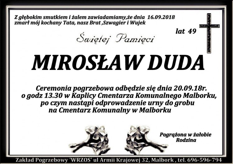 Zmarł Mirosław Duda. Żył 49 lat