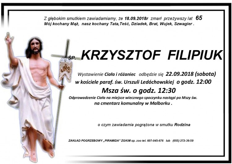 Zmarł Krzysztof Filipiuk. Żył 65 lat.