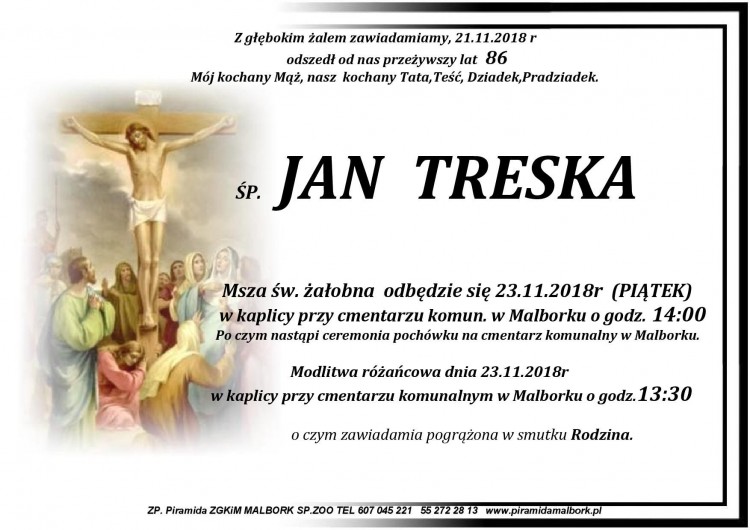 Zmarł Jan Treska. Żył 86 lat.