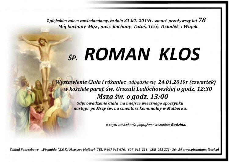 Zmarł Roman Klos. Żył 78 lat.